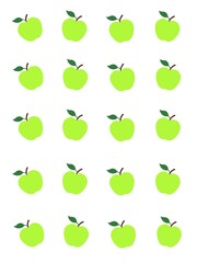 Wallpaper with repetitive pattern of green apples, healthy. For textiles, factories, illustrations, fruit backgrounds