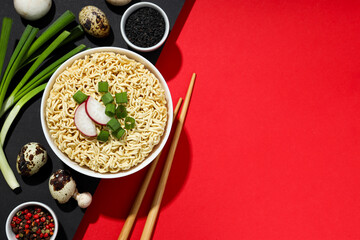 Concept of tasty fast food - instant noodles
