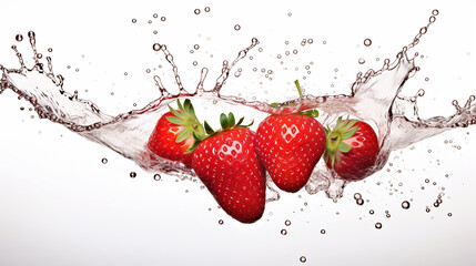 strawberry fruits falling with water splash