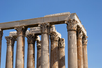 Temple of Olympian Zeus columns closeup in daylight, Athens