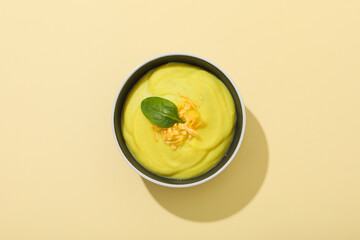 Tasty lunch concept with delicious cheese soup