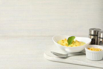 Tasty lunch concept with delicious cheese soup