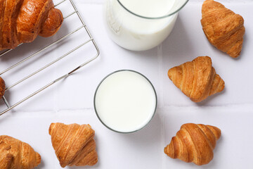 Breakfast tasty food concept - milk with bakery products