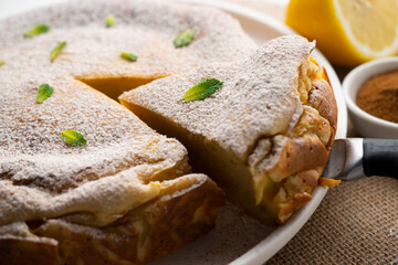Bread Cake. Spanish recipe made with bread, egg, flour and cinnamon.