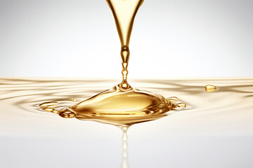 golden serum pouring on a white background