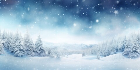 Obraz premium Beautiful Winter Landscape, Santa Claus Brings Holiday Magic with Snowfall, Creating a Festive Scene Amidst Snowy Trees, Evoking Seasonal Charm