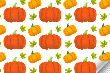 Charming autumn theme with pumpkins, maple leaves, and warm watercolour textures. Thanks giving season concept design. Seamless pattern Ideal for seasonal decorations, cards, and craft.