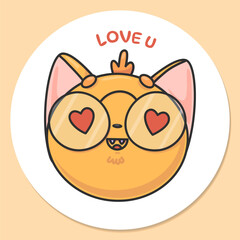 Vector illustration little cute fox sticker LOVE U