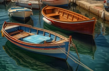 Fototapeta na wymiar Wood boats port. Generate Ai