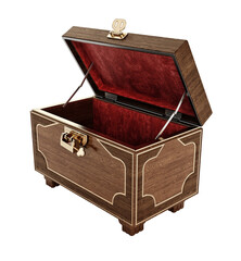Open treasure chest isolated on transparent background. 3D illustration