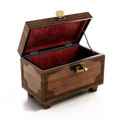 Open treasure chest isolated on white background. 3D illustration