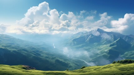 Beautiful views of mountains, top view, clouds, rivers, nature