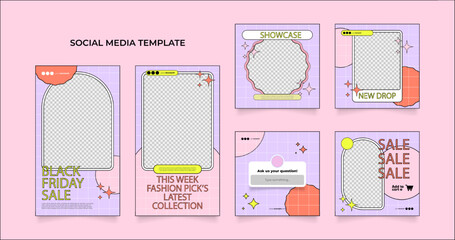 social media template banner blog fashion sale promotion. fully editable instagram and facebook square post frame puzzle organic sale poster. playfull retro pink vector background