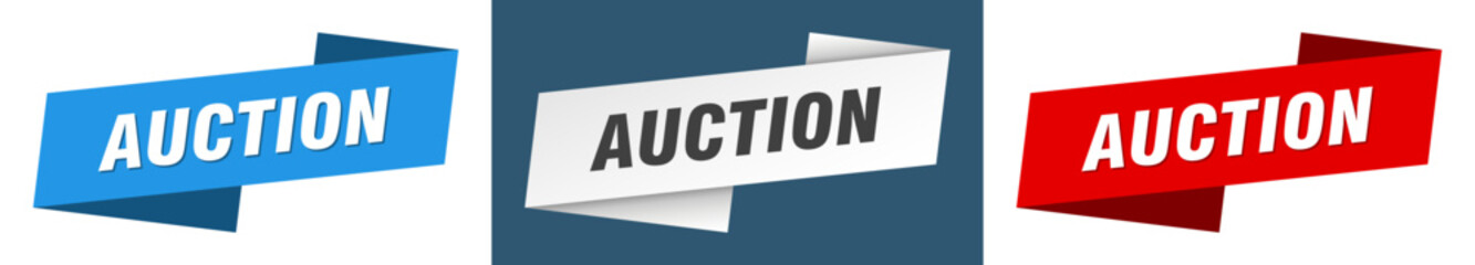 auction banner. auction ribbon label sign set - obrazy, fototapety, plakaty