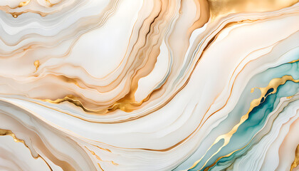 Obraz premium Abstract background design drawn in alcohol ink with pale cream and blue and golden lines. watercolor. pale colour. pastel colour