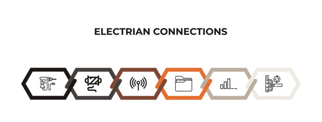 driller, wires, full, files and folders, low, wire outline icons. editable vector from electrian connections concept. infographic template.
