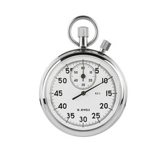 Close up of an analogue stopwatch, png file, with transparent background - 651068758