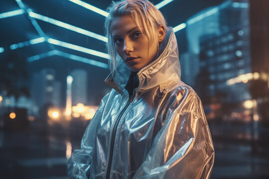 Woman in raincoat outlet