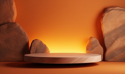 Stone and Rock podium background, minimalist mockup for product display or showcase