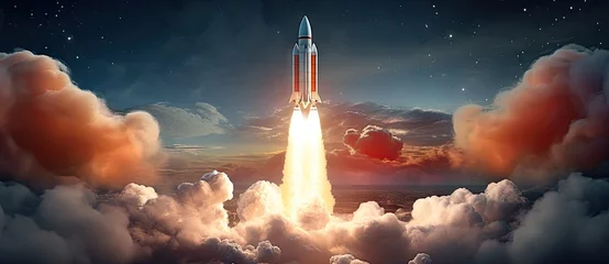 Türaufkleber Rocket launching to the space background. © Virtual Art Studio