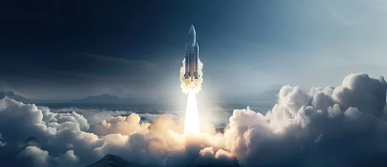 Photo sur Plexiglas Univers Rocket launching to the space background.