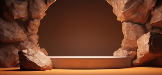 Stone and Rock podium background, minimalist mockup for product display or showcase