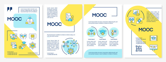 2D MOOC multicolor brochure template, leaflet design with thin line icons, 4 vector layouts.