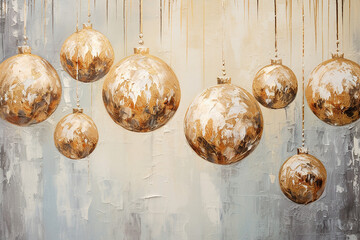 Golden christmas decoration, Painting of Christmas Ornaments, Festive Background