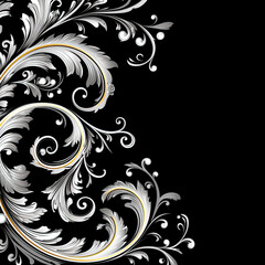 Black elaborate filigree corner borders on white Background, AI Generated