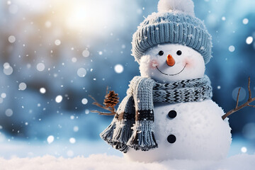 Snowman on the snow, cute snowman for happy christmas and new year festival wallpaper, snowman smiling, Cute new year, christmas holiday
