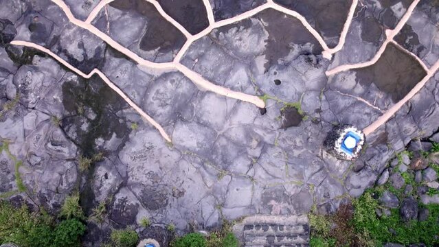 Drone video of an ancient natural salt farm on Jeju Island, South Korea