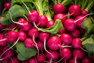 Vibrant radish at local market with regional organic produce. Generative AI
