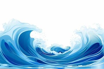 Blue water waves on plain background with a precise outline. Generative AI