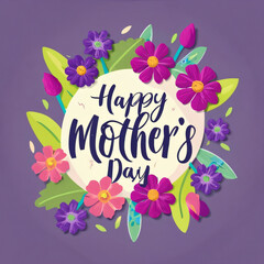 Obraz premium Elegant Purple Flower Happy Mothers day Poster Generative AI