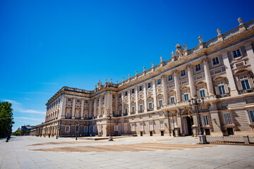 Fototapeta na wymiar Royal Palace of Madrid building from Plaza de Oriente square