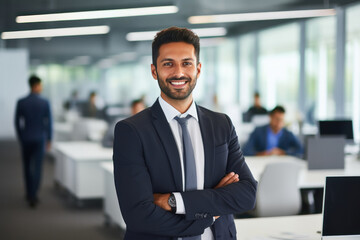 Young and confident businessman standing at office