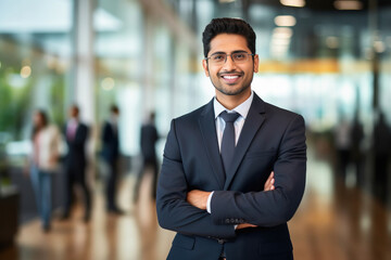 Young and confident businessman standing at office