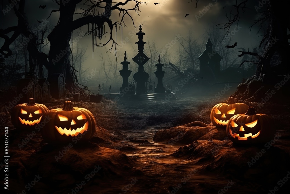 Poster Halloween design - forest pumpkins.