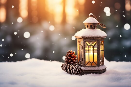 Christmas lantern in the snow