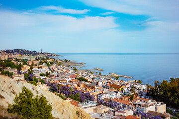 Pedregalejo beach at Malaga colorful houses along beachfront