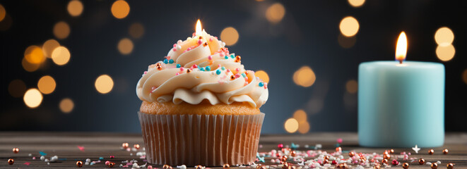 Christmas birthday wishes cupcake with candle wallpaper design