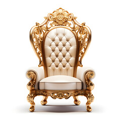 Golden throne chair isolated on white background. Luxury vintage king chair. antique gold armchair. antique armchair isolated on white
