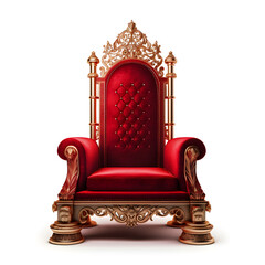Red throne chair isolated on white background. Luxury vintage king chair. antique red armchair. antique armchair isolated on white