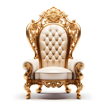 Golden throne chair isolated on white background. Luxury vintage king chair. antique gold armchair. antique armchair isolated on white
