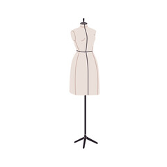 Mannequin, tailors dummy, women figure. Female body shape, textile model. Manikin on pole, stand. Sewing manequin, dressmaking torso. Flat graphic vector illustration isolated on white background