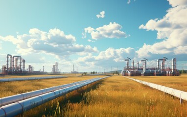 Fototapeta premium Industrial pipeline for transporting natural gas from gas wells background.