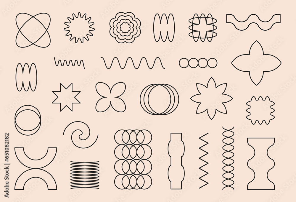 Poster vector set of abstract geometric shapes. black brutal contemporary icons. various linear geometric f