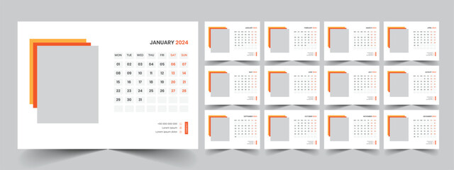 Calendar 2024 planner corporate template design set. Week starts on Monday. template for annual calendar 2024