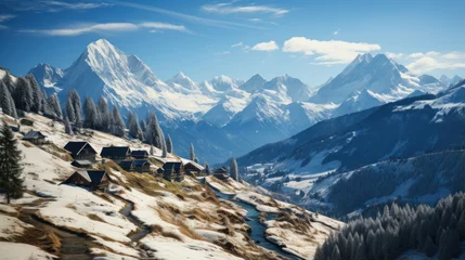 Foto op Canvas Panoramic view of the snowy mountains in the swiss alps. © AS Photo Family