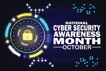 Vector illustration design concept of national cyber security awareness month observed on every October. Suitable for greeting card, poster and banner. - obrazy, fototapety, plakaty